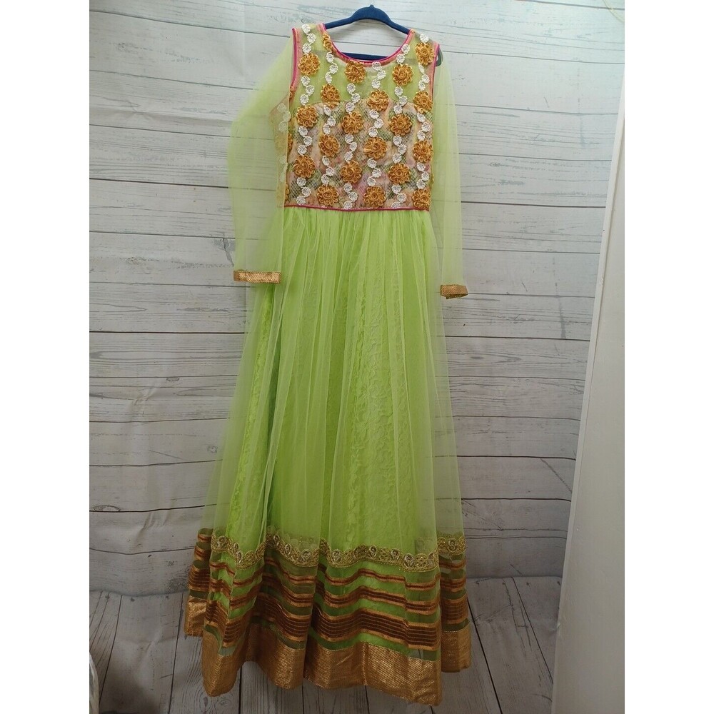 Girls Pakistani Indian Party Wear Dress Green Pink Gold Sz 32